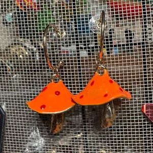 Orange Enamel Mushroom Earrings